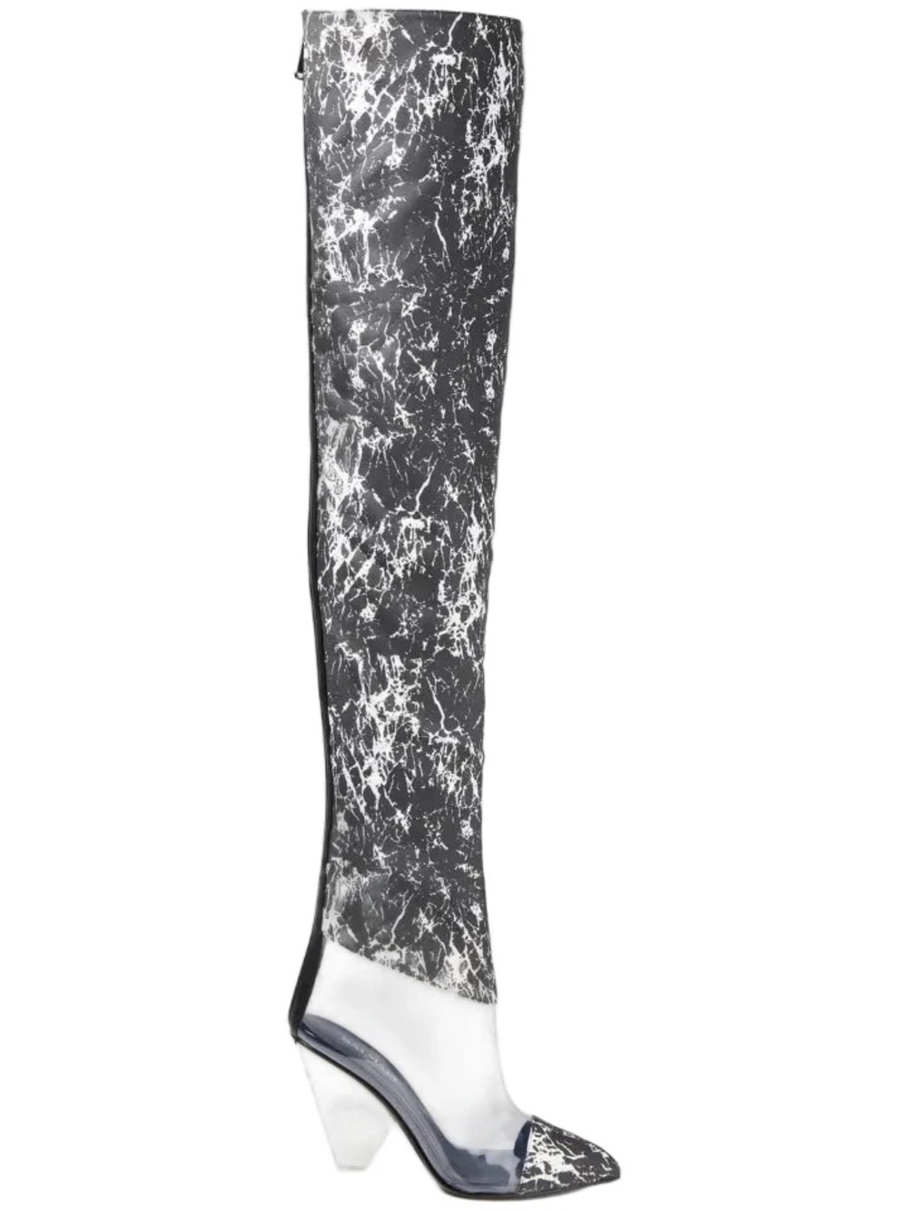 Balmain Black and White Marble Over-the-Knee Pointed Boot